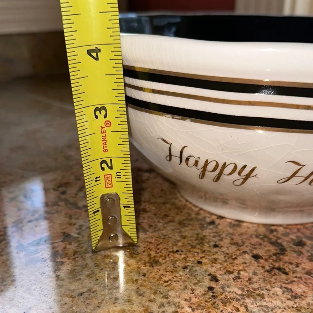 Festive Halloween Ceramic Bowl with Gold and Black Stripes